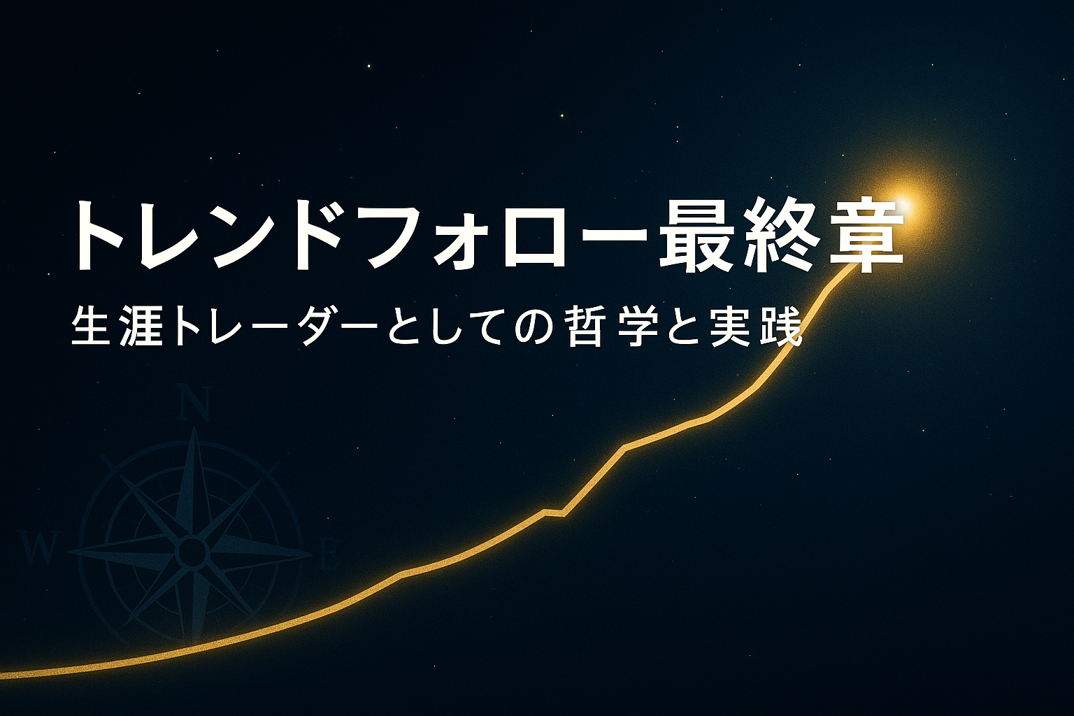 トレンドフォローの波と黄金のコンパスをモチーフにしたFXトレード解説用アイキャッチ画像。成功するトレーダーの象徴的ビジュアル。
