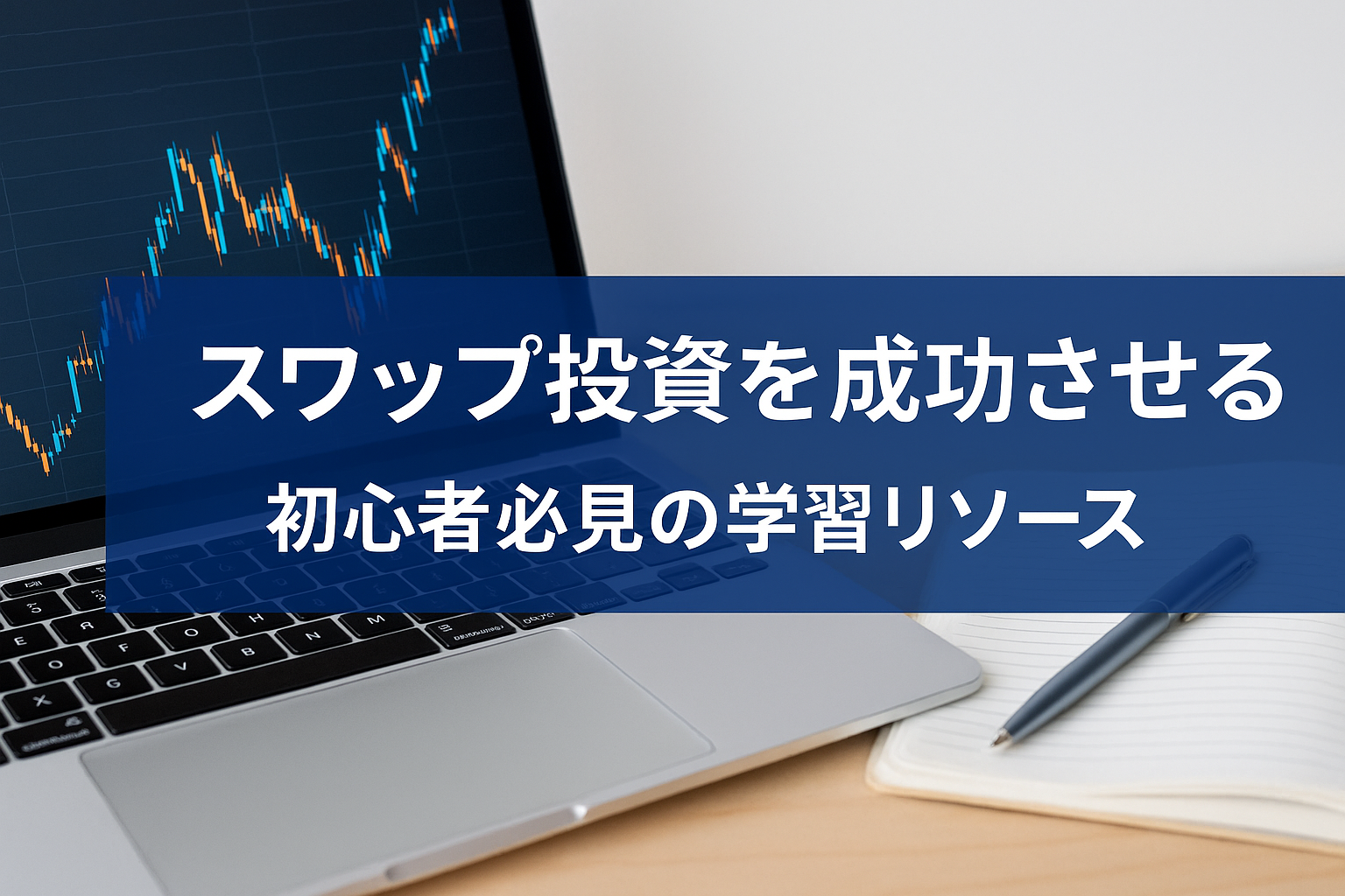スワップ投資を成功させる初心者必見の学習リソース｜ノートPCのチャートとノート・ペンを組み合わせた学習イメージ