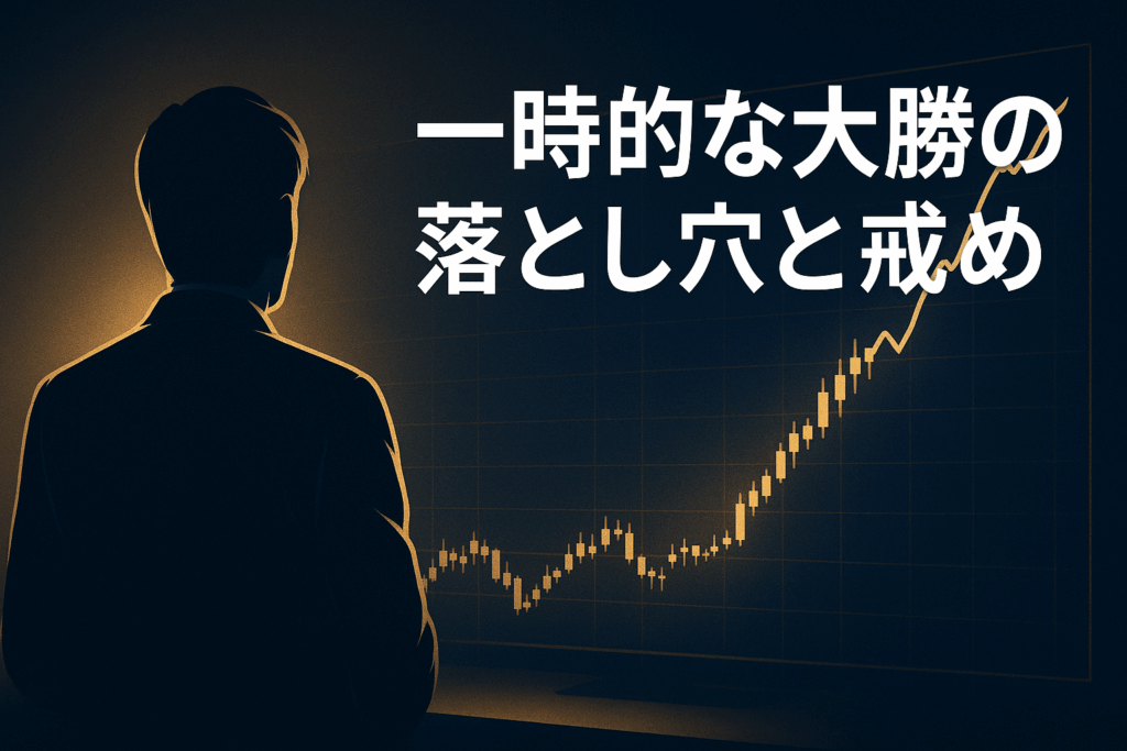 FXトレーダーが夜明け前のチャートを冷静に見つめる姿。ネイビーとゴールド基調の静かなデザイン。